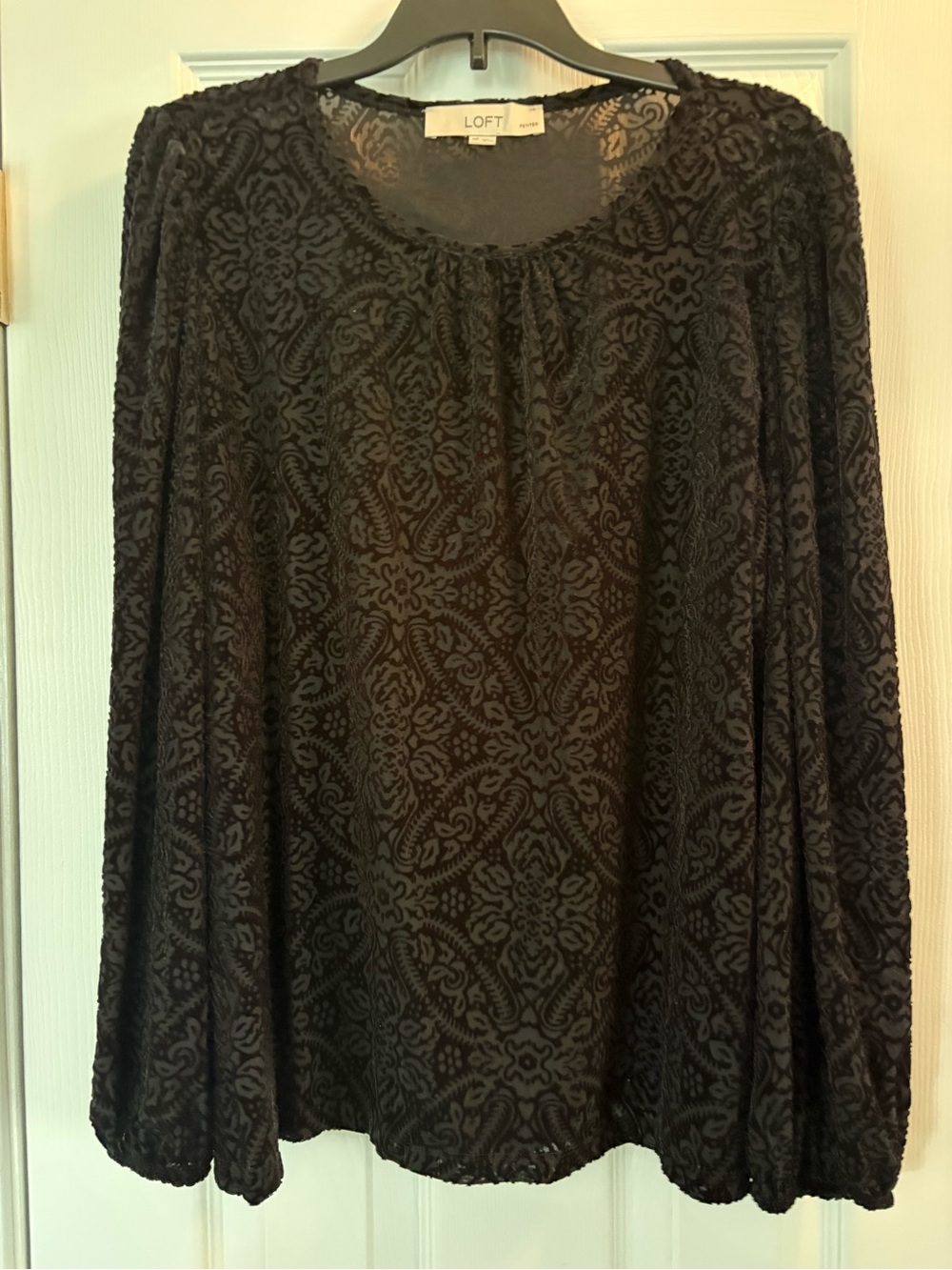 LOFT Black Burnout Velvet Long-Sleeve Women's Shi